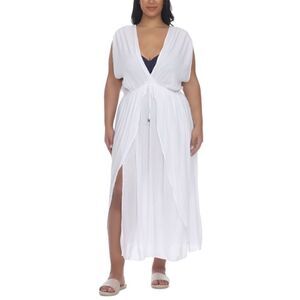 1034 RAVIYA gauzey surplice maxi dress cover up WHITE sz 1X